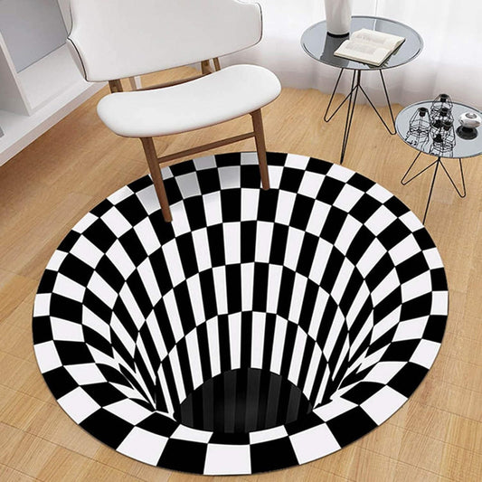 Illusion Vortex Black & White 3D Round Carpet