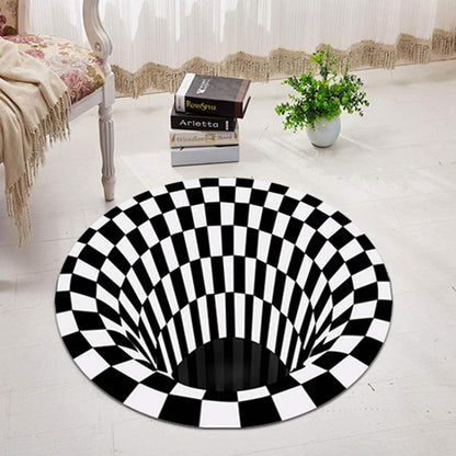 Illusion Vortex Black & White 3D Round Carpet