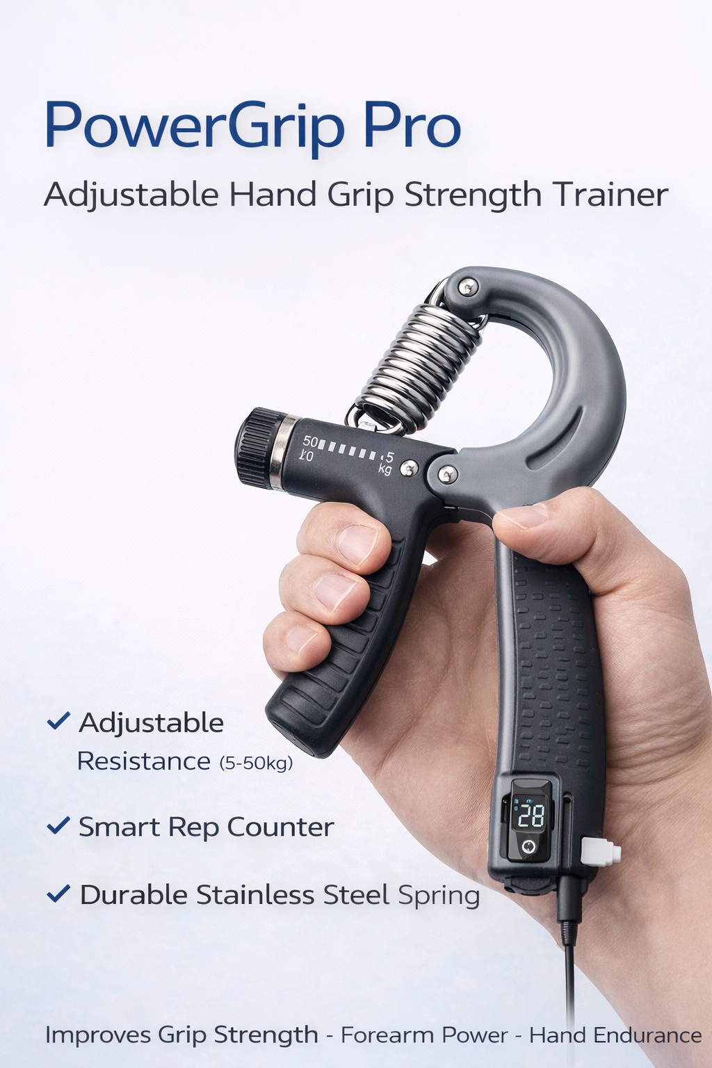 PowerGrip Pro Adjustable Hand Grip Strength Trainer